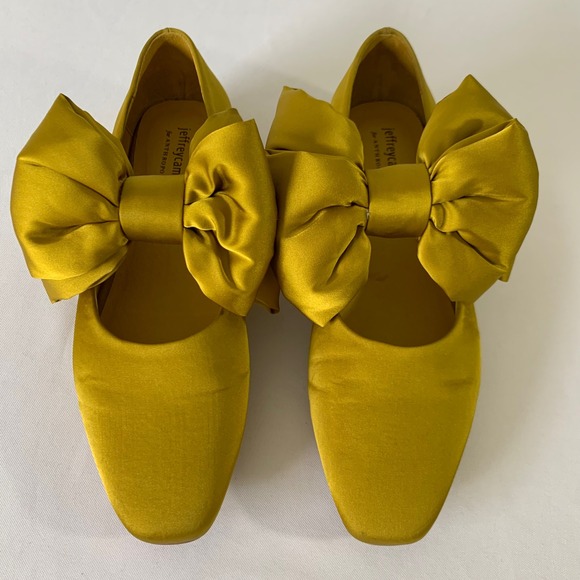 Jeffrey Campbell Anthropologie Flats 7.5 Yellow Satin Oversized Big Bow Coquette - Picture 3 of 12